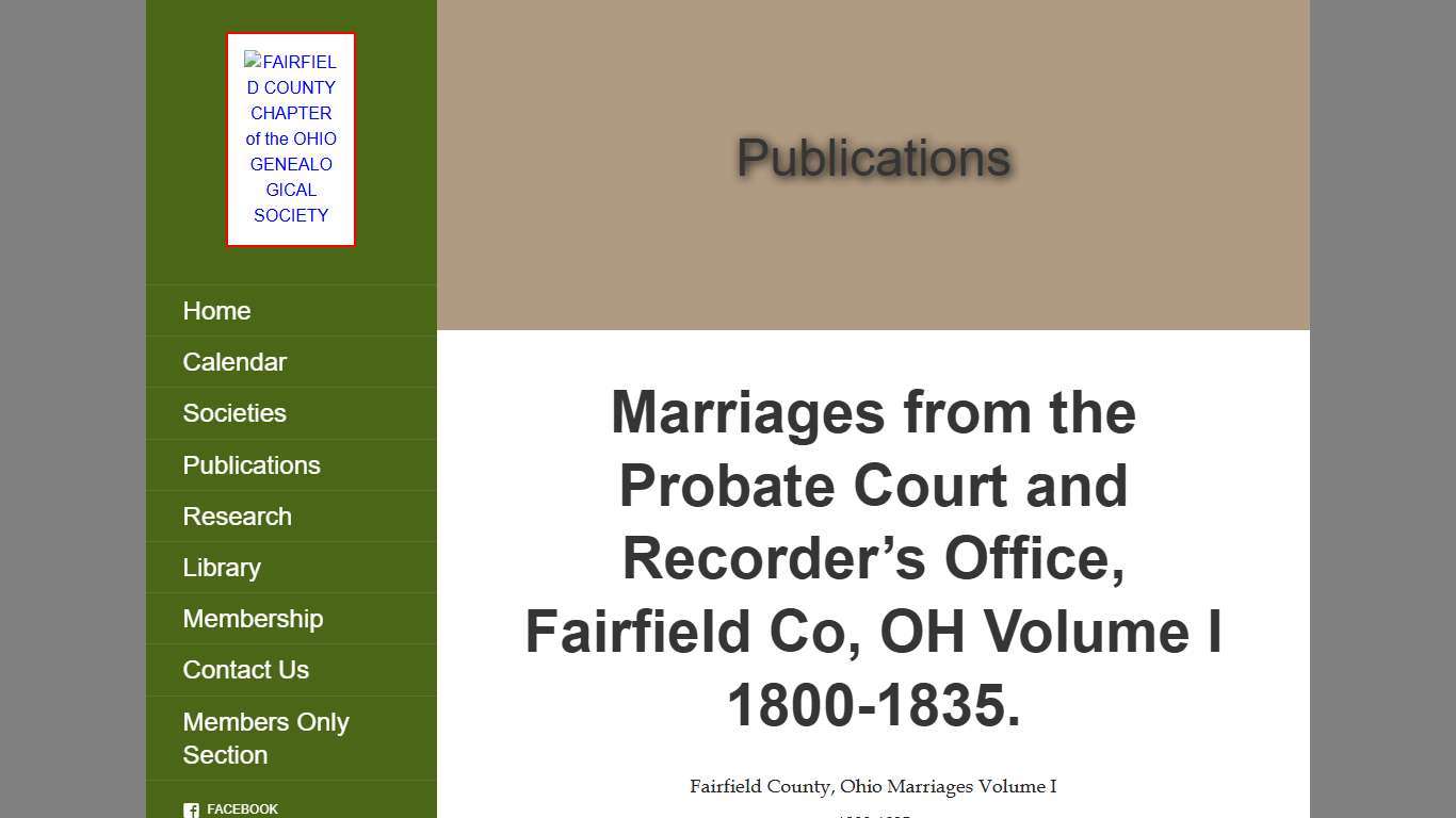 Marriages from the Probate Court and Recorder’s Office, Fairfield Co, OH Volume I 1800-1835. – FAIRFIELD COUNTY CHAPTER of the OHIO GENEALOGICAL SOCIETY
