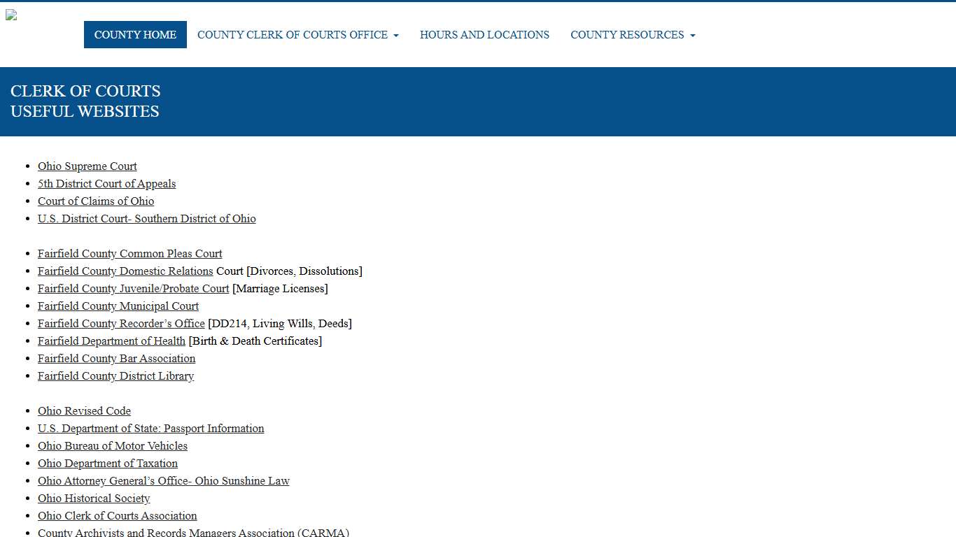 Useful Court Websites - Fairfield County Clerk of Courts, Lancaster, Ohio
