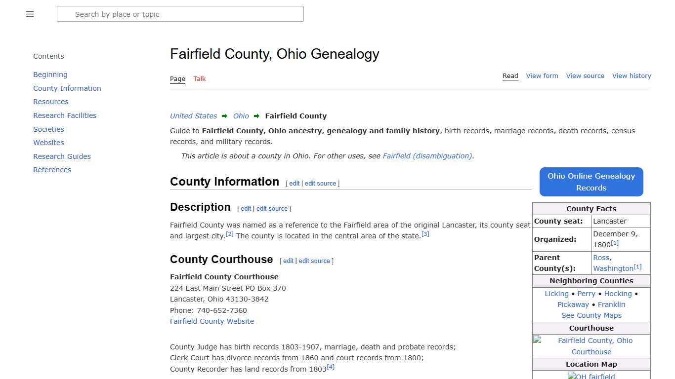 Fairfield County, Ohio Genealogy • FamilySearch